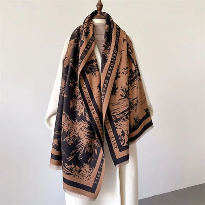Animal Print Cashmere-Feel Winter Shawl Scarf