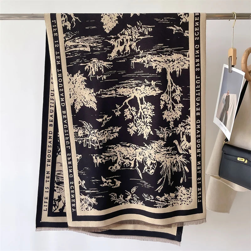 Animal Print Cashmere-Feel Winter Shawl Scarf