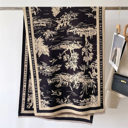 Animal Print Cashmere-Feel Winter Shawl Scarf
