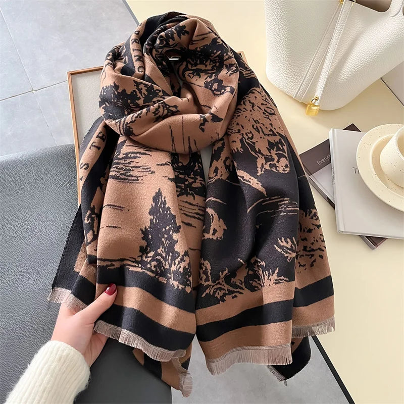 Animal Print Cashmere-Feel Winter Shawl Scarf