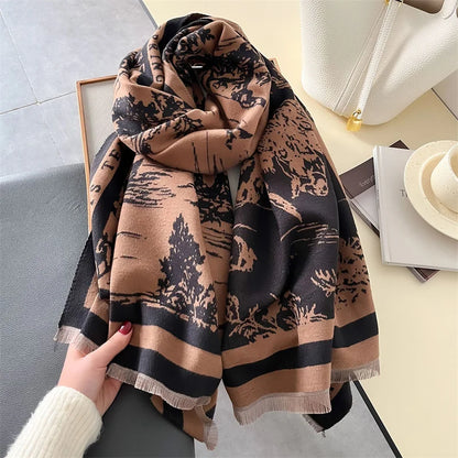 Animal Print Cashmere-Feel Winter Shawl Scarf