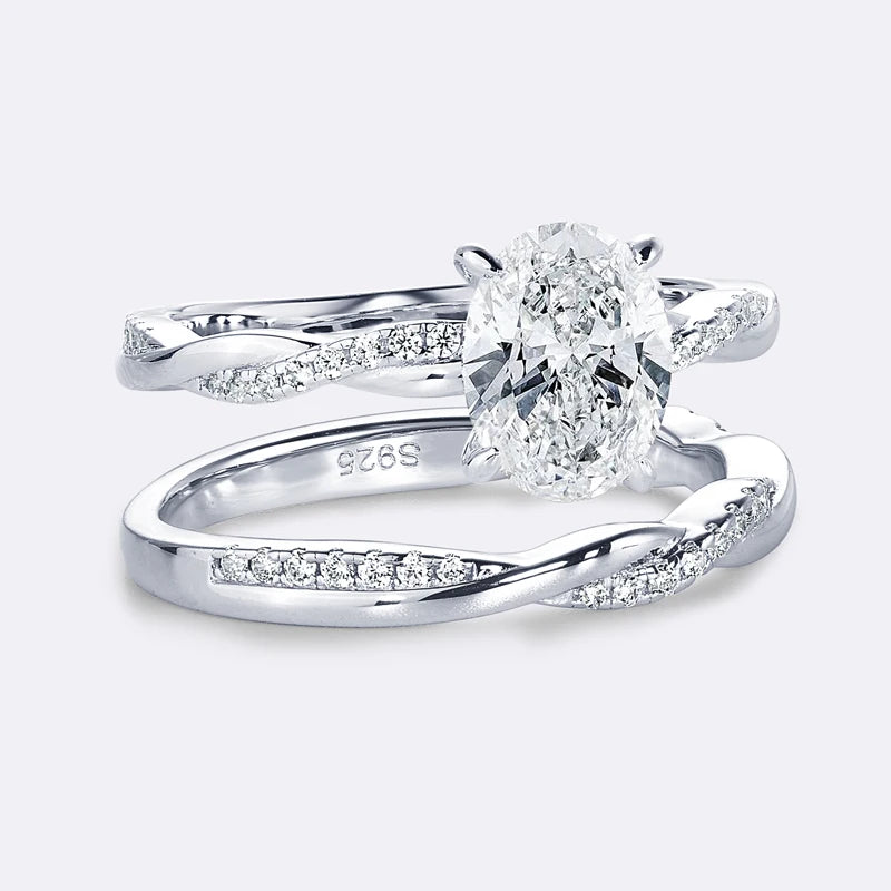 Moonlit Whisper Oval Moissanite Bridal Ring Set