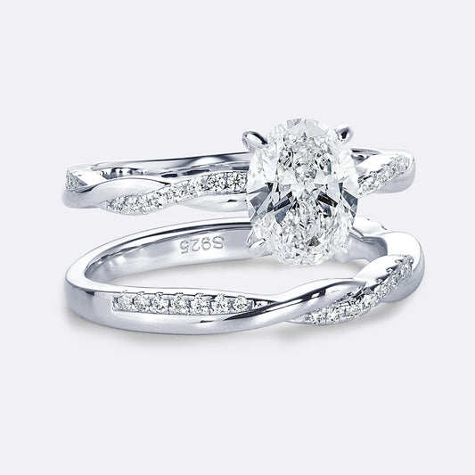 Moonlit Whisper Oval Moissanite Bridal Ring Set