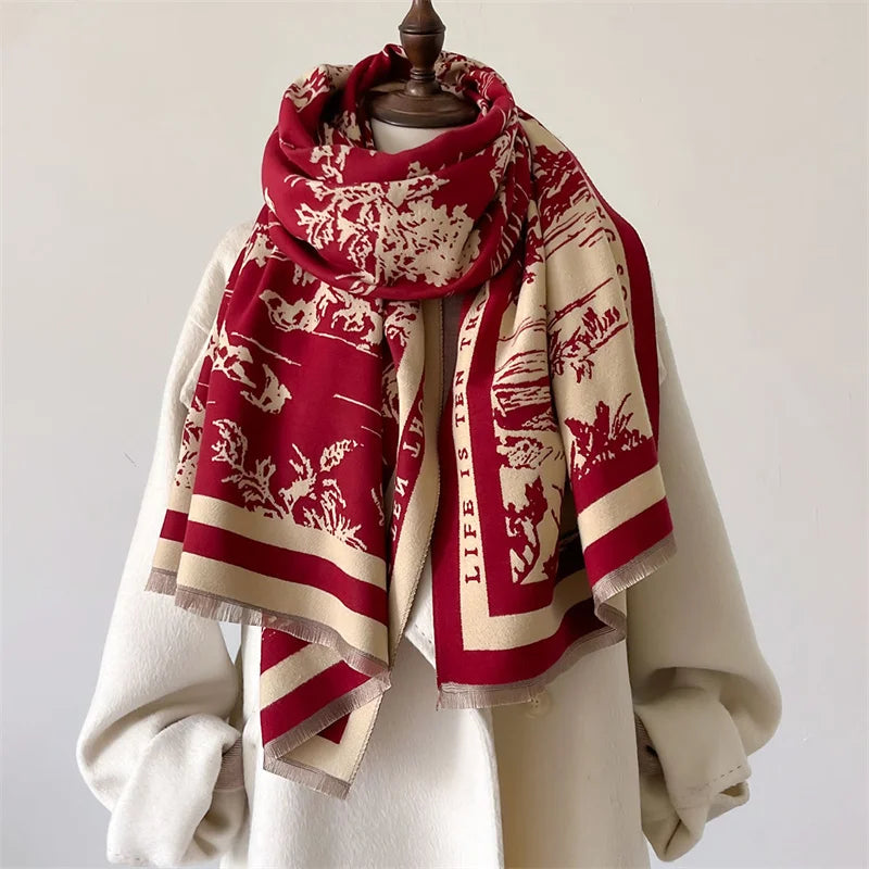 Animal Print Cashmere-Feel Winter Shawl Scarf