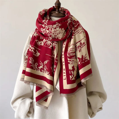 Animal Print Cashmere-Feel Winter Shawl Scarf