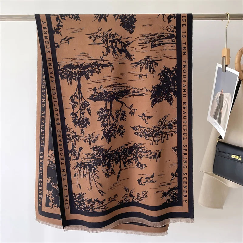 Animal Print Cashmere-Feel Winter Shawl Scarf