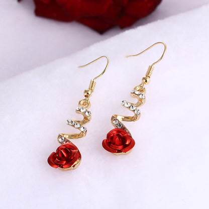 Ethnic Red Rose Drop Earrings