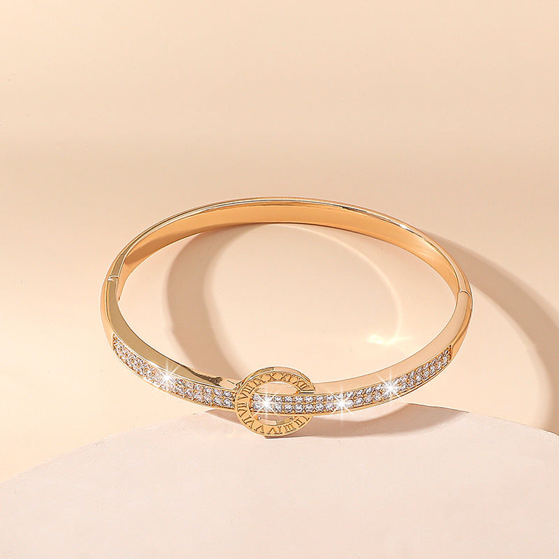 Roman Numeral Zircon Decor Bangle