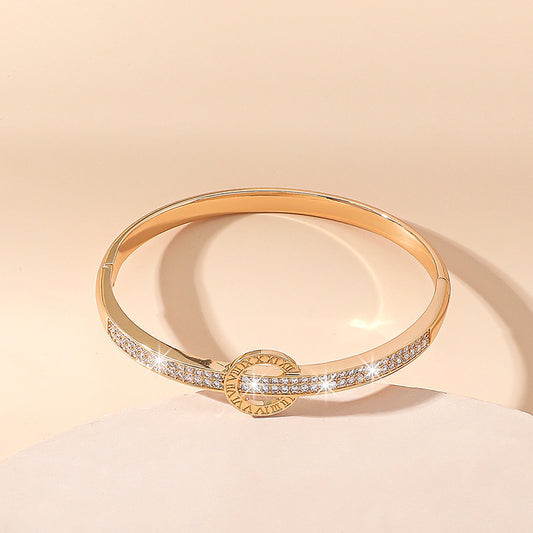 Roman Numeral Zircon Decor Bangle