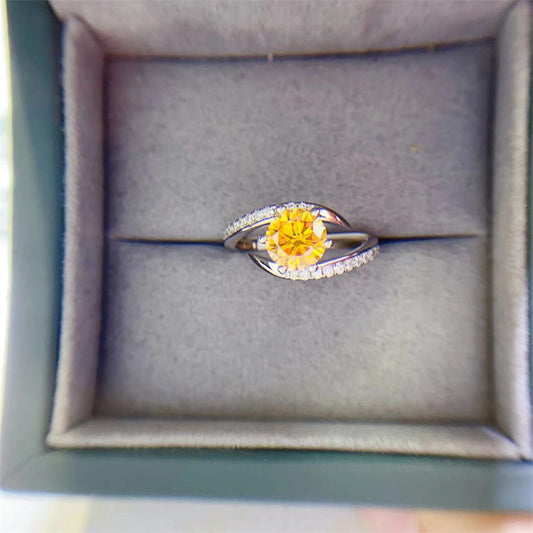 Yellow Moissanite Platinum Ring