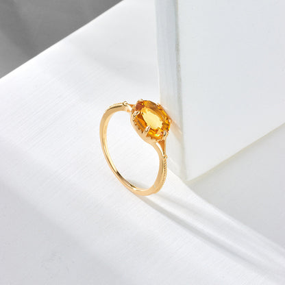 Retro S925 Silver Plating K Gold Citrine Ring