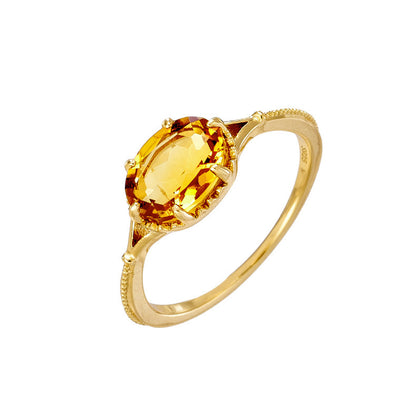 Retro S925 Silver Plating K Gold Citrine Ring