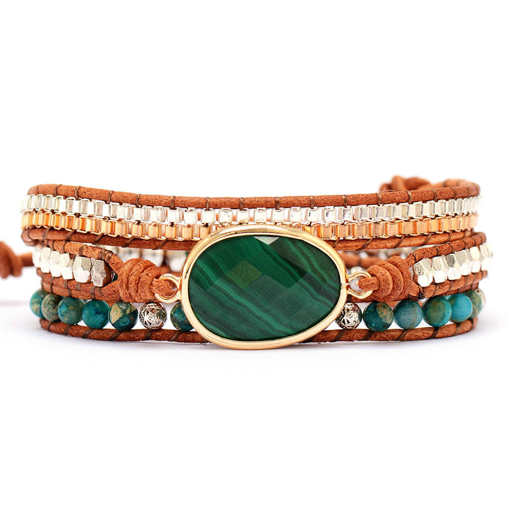 Natural Malachite 3 Circles Winding Bracelet