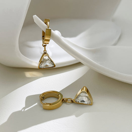 Gold Triangle Zircon Hoop Earrings