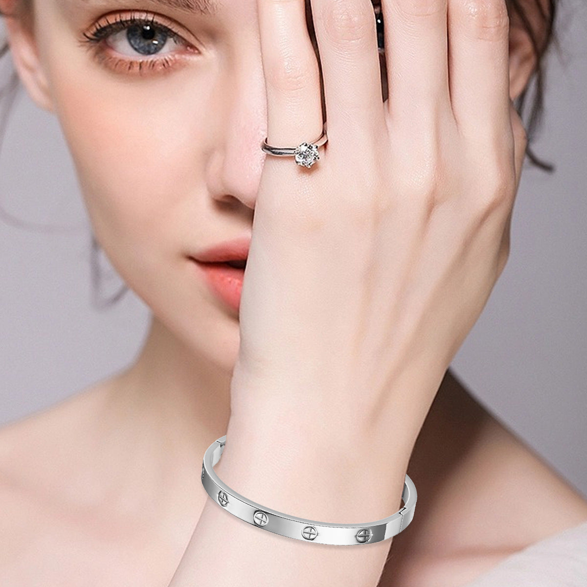 Stainless Steel Cross Nail Bangle Bracelet