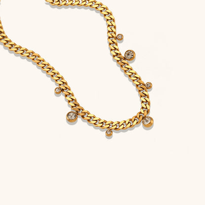 Round Zircon Pendant Cuban Link Chain Necklace