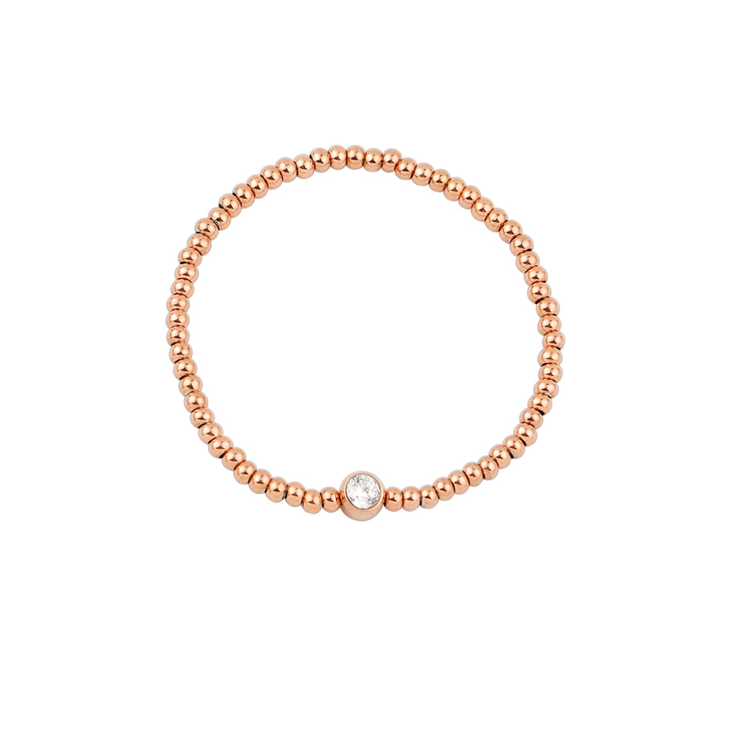 Rose Gold Inlaid Single Diamond Round Bead Bracelet For Girls