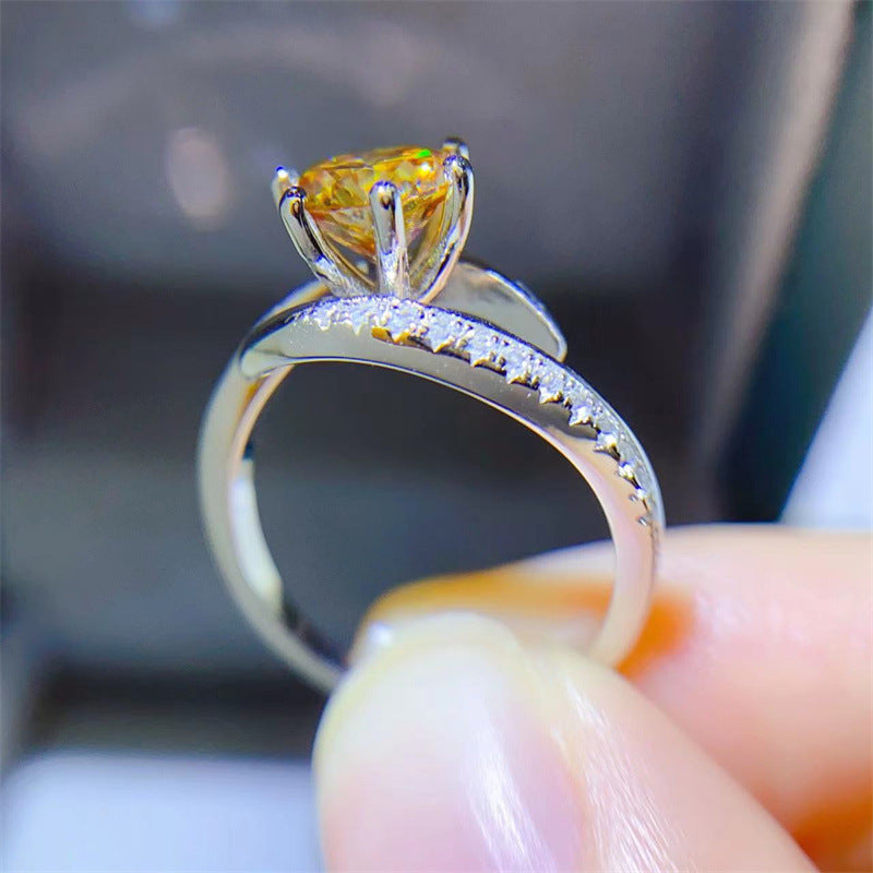 Yellow Moissanite Platinum Ring