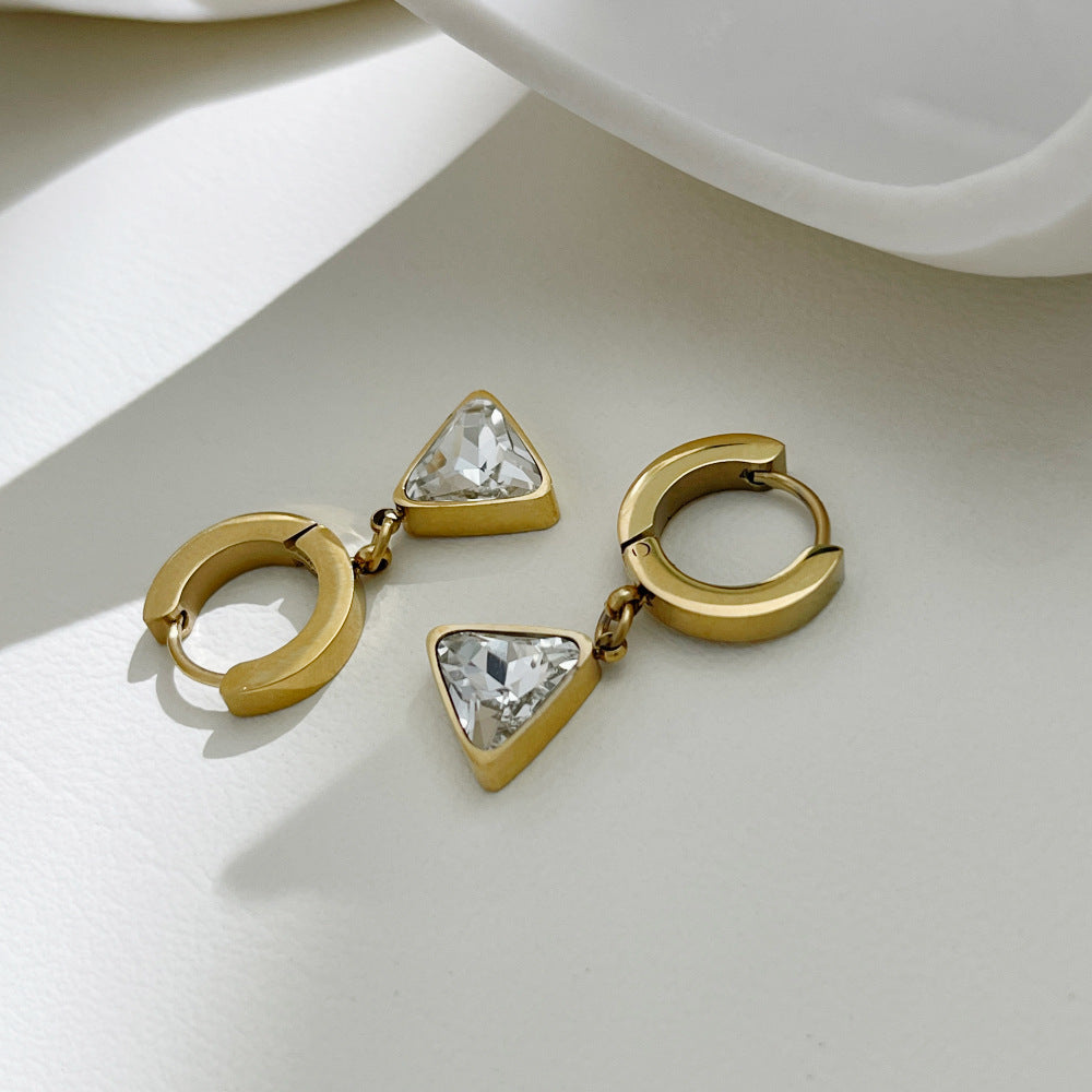 Gold Triangle Zircon Hoop Earrings