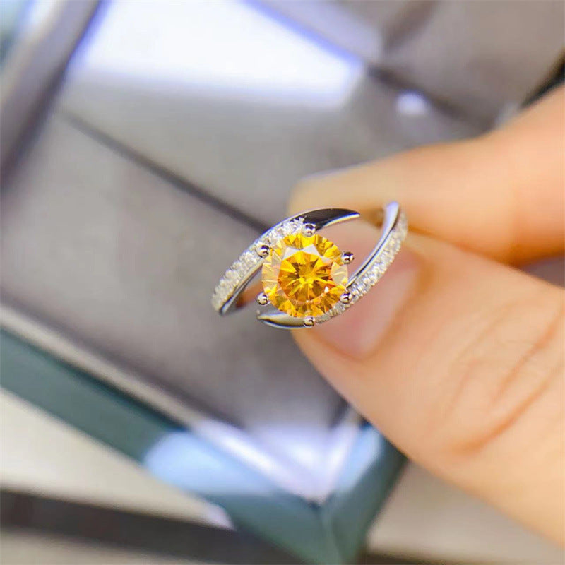 Yellow Moissanite Platinum Ring