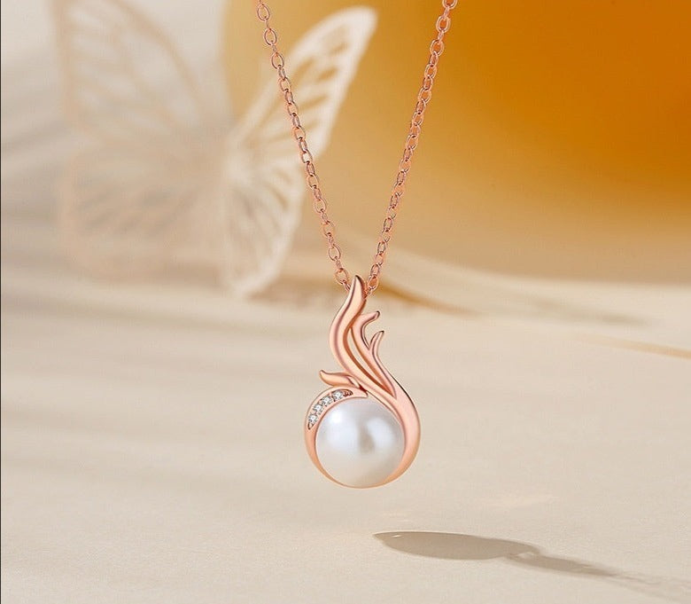 Sterling Silver Artistic Retro Chain Pearl Necklace