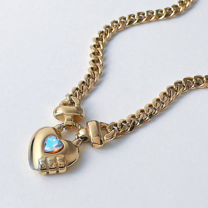 Thick Chain Heart Lock Pendant Punk Trendy Necklace