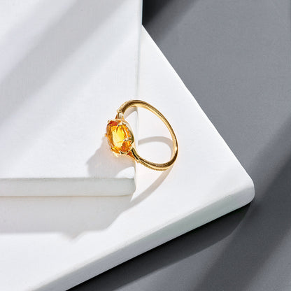 Retro S925 Silver Plating K Gold Citrine Ring