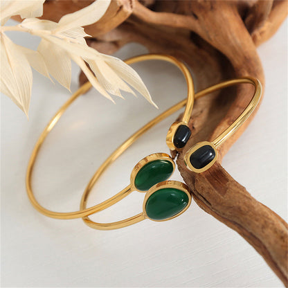 Inlaid Green Irregular Resin Open-end Bangle