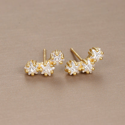 Sterling Silver Needle Geometric Stars Zircon Ear Studs