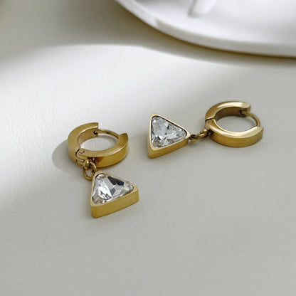 Gold Triangle Zircon Hoop Earrings