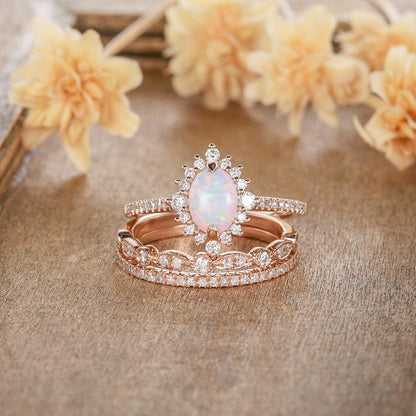 Rose Gold Lace Opal Ring Set