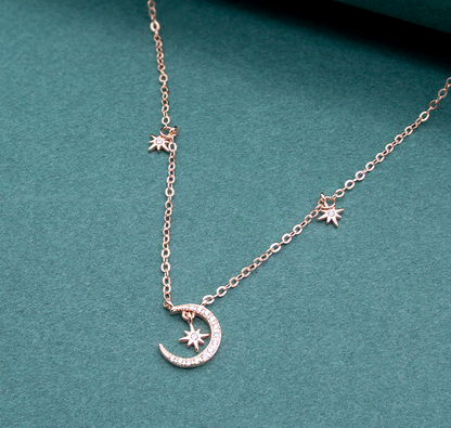 Sterling Silver Star And Moon Necklace